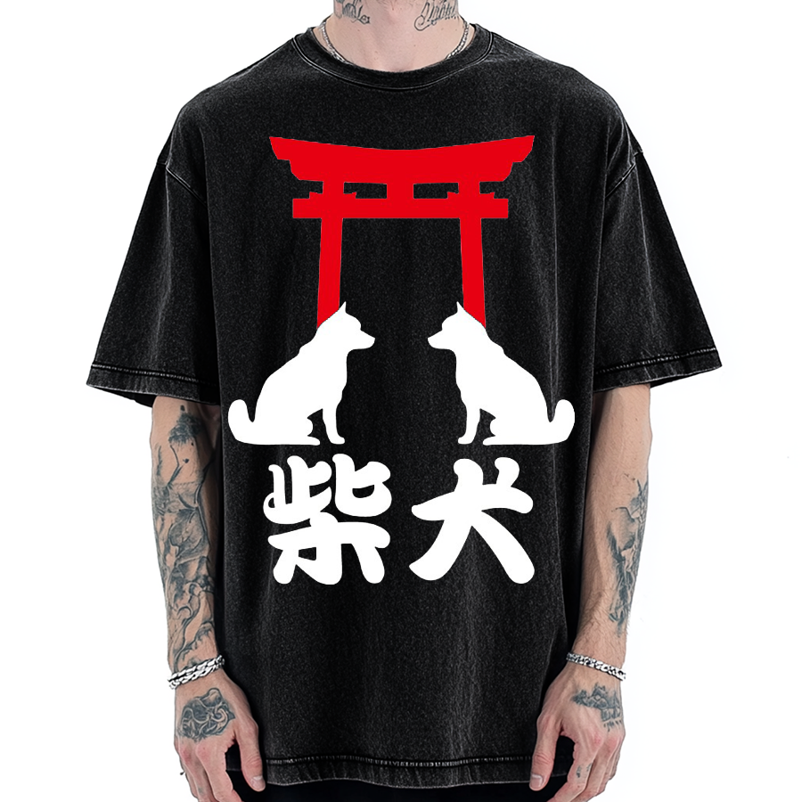 Shiba Dog Shrine Vintage Washed T-shirt