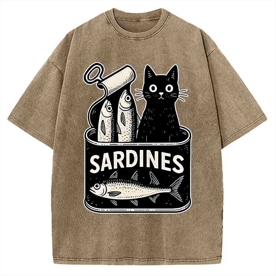 Cat And Canned Fish Vintage Washed T-shirt