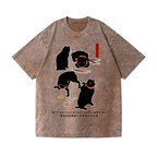 Black Cat Vintage Wash Japanese Design T-Shirt