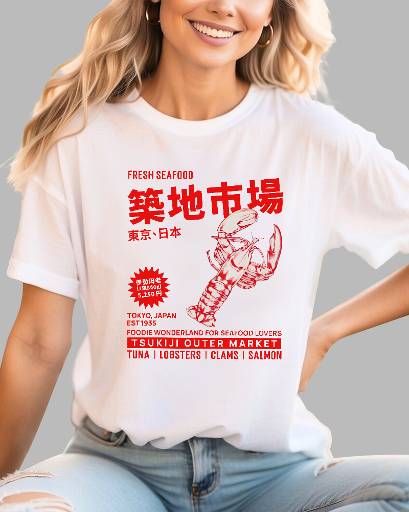 Tokyo Tsukiji Market Seafood Cotton Leisure T-shirt