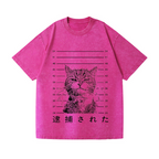 Arrested Cat Vintage Wash Japanese Design T-Shirt