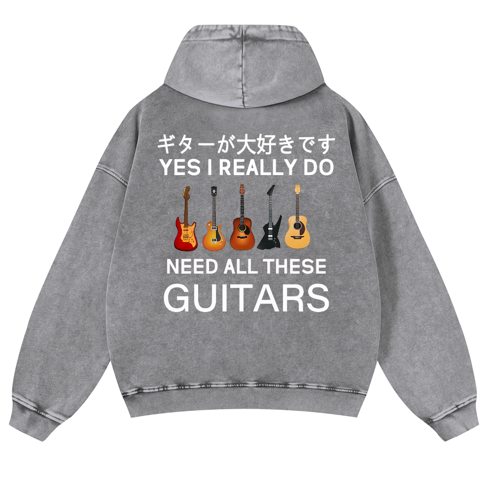 Guitars Vintage Washed Cotton Back Art Hoodie