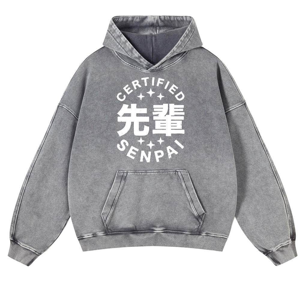 Senpai Vintage Washed Thick Cotton Hoodie