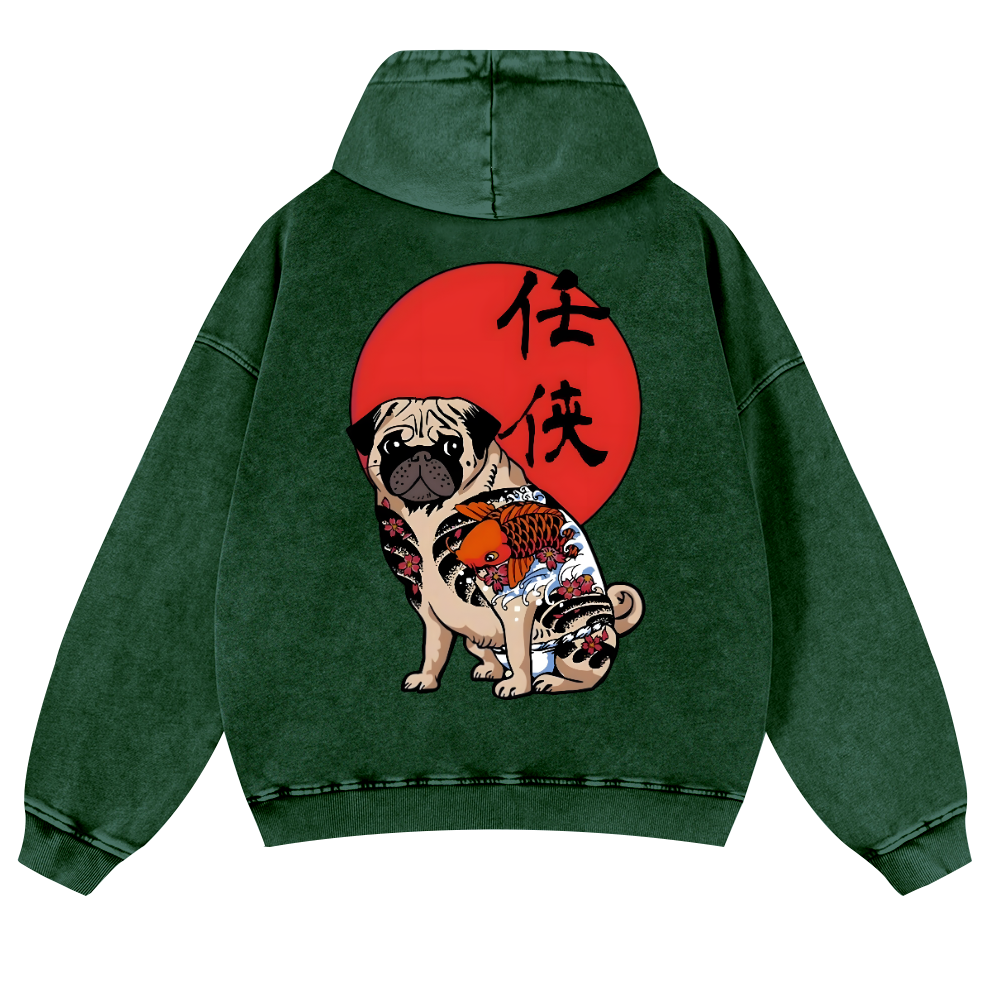 Dog Vintage Washed Cotton Back Art Hoodie