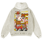 Cat Vintage Washed Cotton Back Art Hoodie