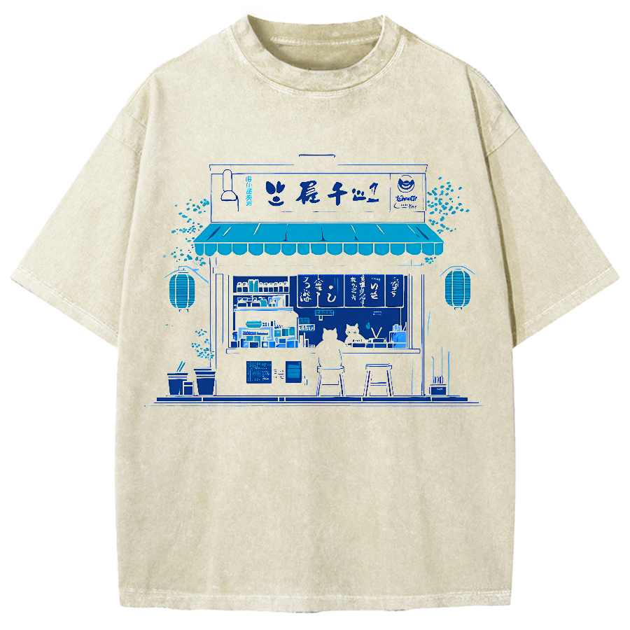 Cat Lover  Ramen Shop Vintage Washed T-shirt