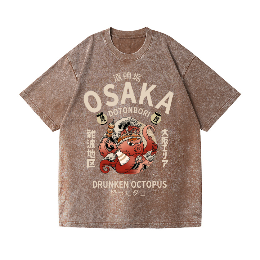 Osaka Dotonbori Drunken Octopus Vintage Wash Japanese Design T-Shirt