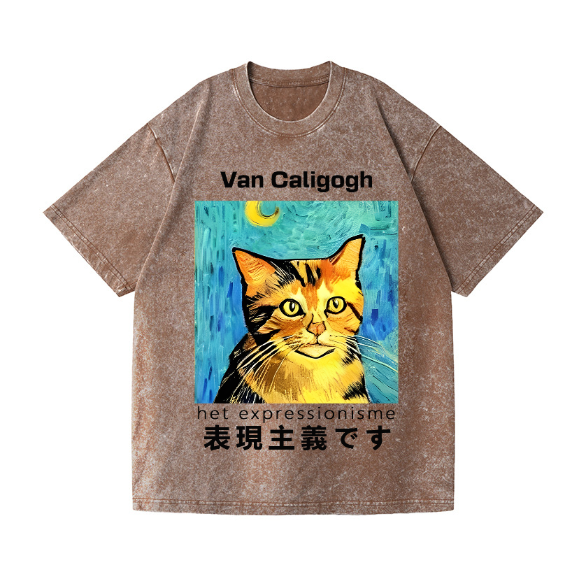 Cat Van Caligogh Vintage Wash Japanese Design T-Shirt