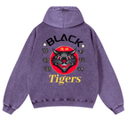 Black Cat Vintage Washed Cotton Back Art Hoodie