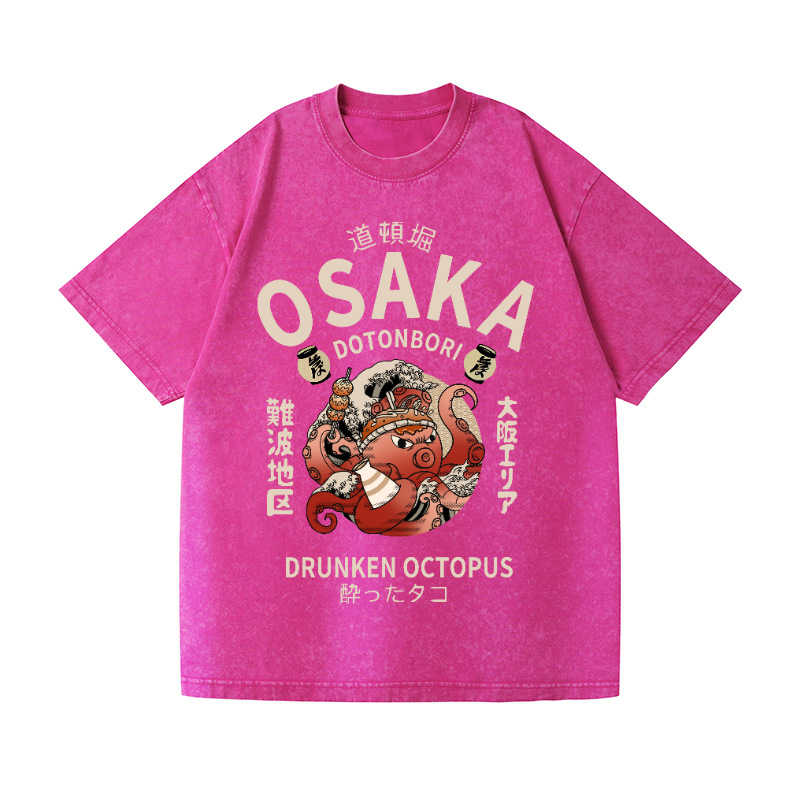 Osaka Dotonbori Drunken Octopus Vintage Wash Japanese Design T-Shirt