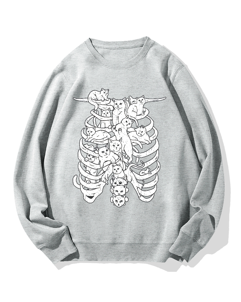 Cat & Skeleton Cotton Sweatshirt