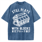 Funny Still Plays With Blocks Vintage Washed T-shirt