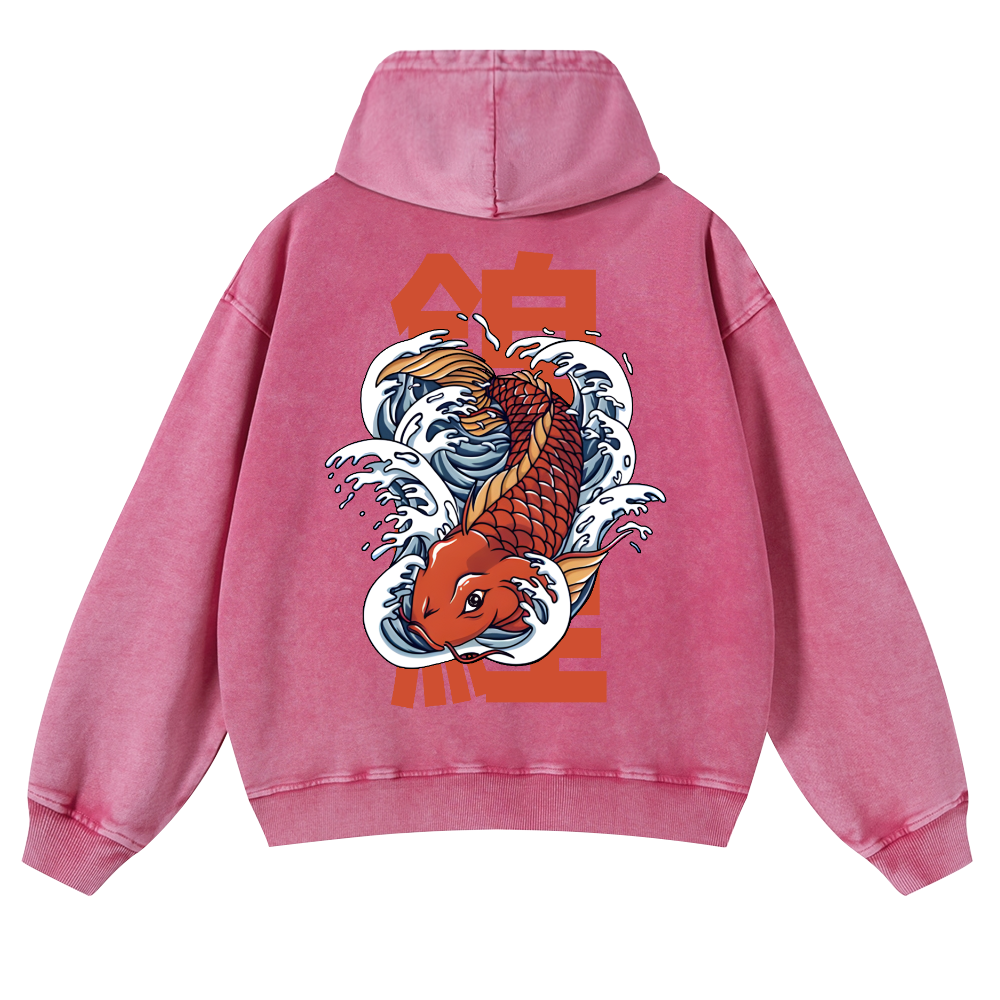 Fish Vintage Washed Cotton Back Art Hoodie