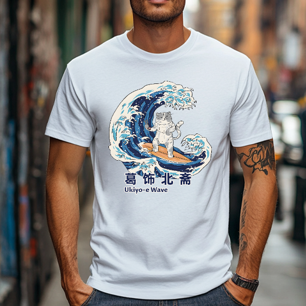 Cat Great Wave Ukiyoe Japanese Style Classic Tee