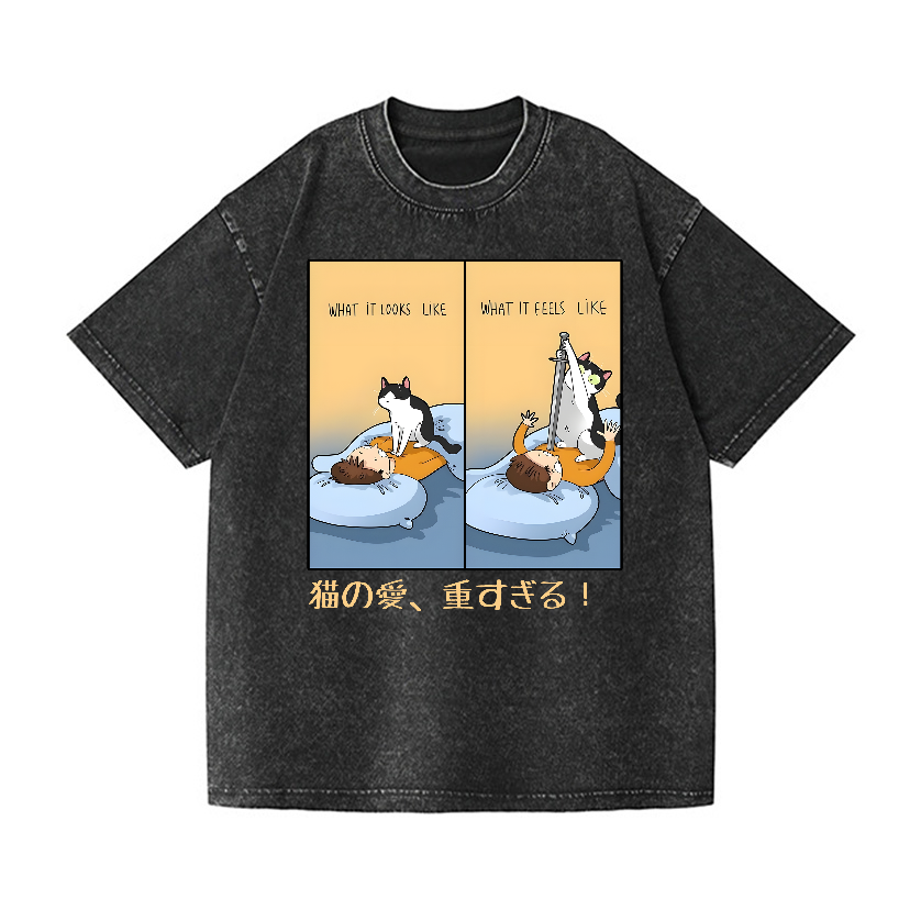 Cat Love Vintage Wash Japanese Design T-Shirt