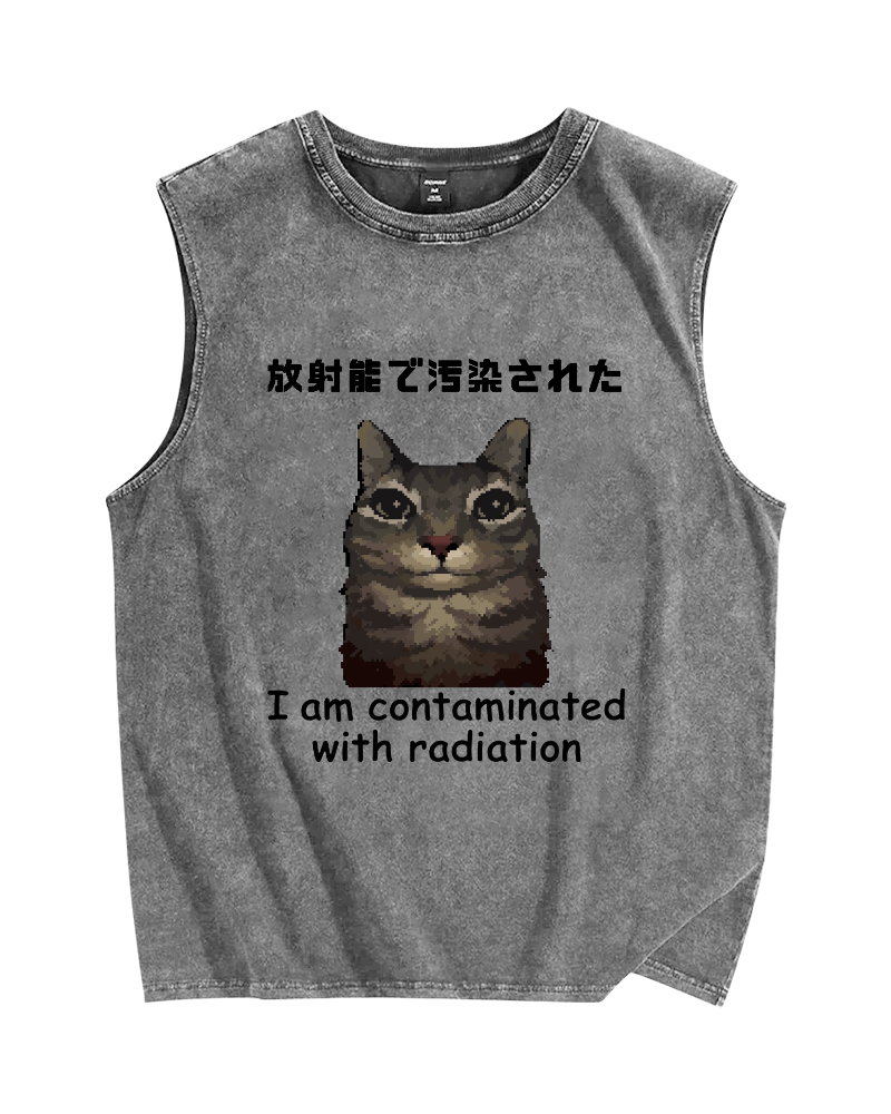 Cat Contaminated By Radiation Vintage Distressed Washed Tank Top