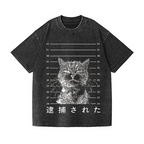 Arrested Cat Vintage Wash Japanese Design T-Shirt