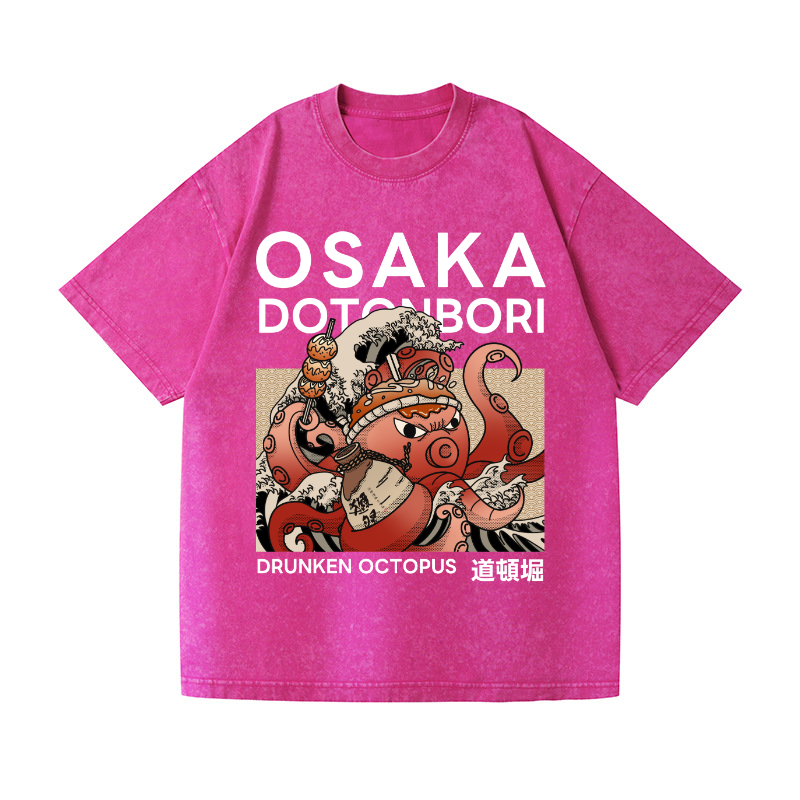 Osaka Dotonbori Drunken Octopus  Vintage Wash Japanese Design T-Shirt