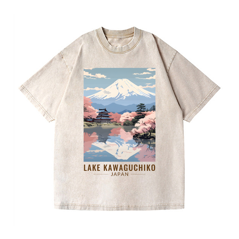 Lake Kawaguchiko Vintage Wash Japanese Design T-Shirt