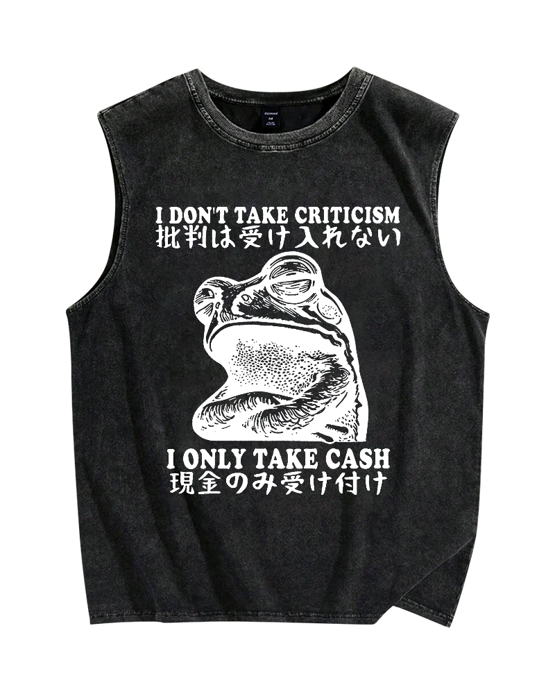 Frog Only Take Cash Vintage Distressed Washed Tank Top