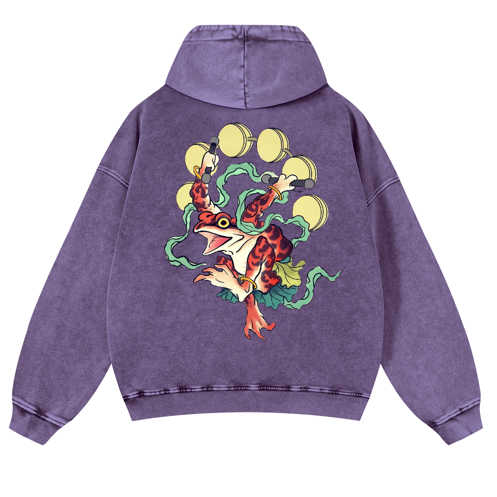 Frog Vintage Washed Cotton Back Art Hoodie