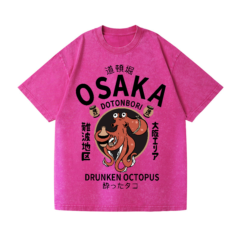 Osaka Dotonbori Drunken Octopus Vintage Wash Japanese Design T-Shirt