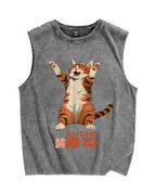 Cat Sushi Vintage Distressed Washed Tank Top