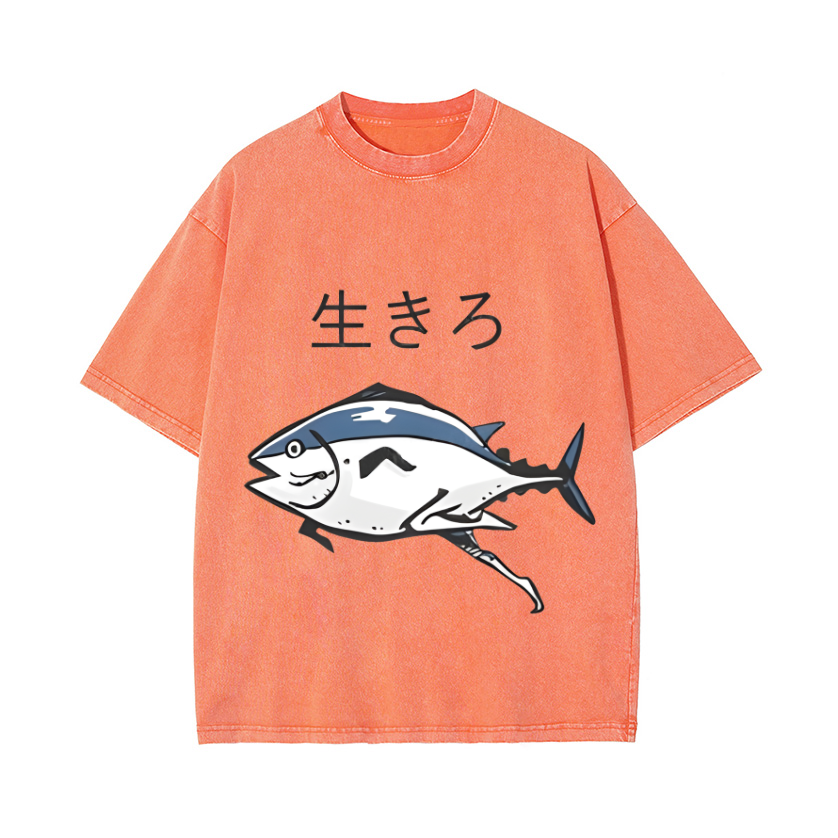 The Living Fish Vintage Wash Japanese Design T-Shirt