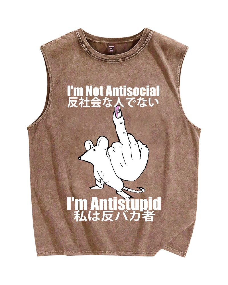 Anti-stupid Mouse Vintage Distressed Washed Tank Top