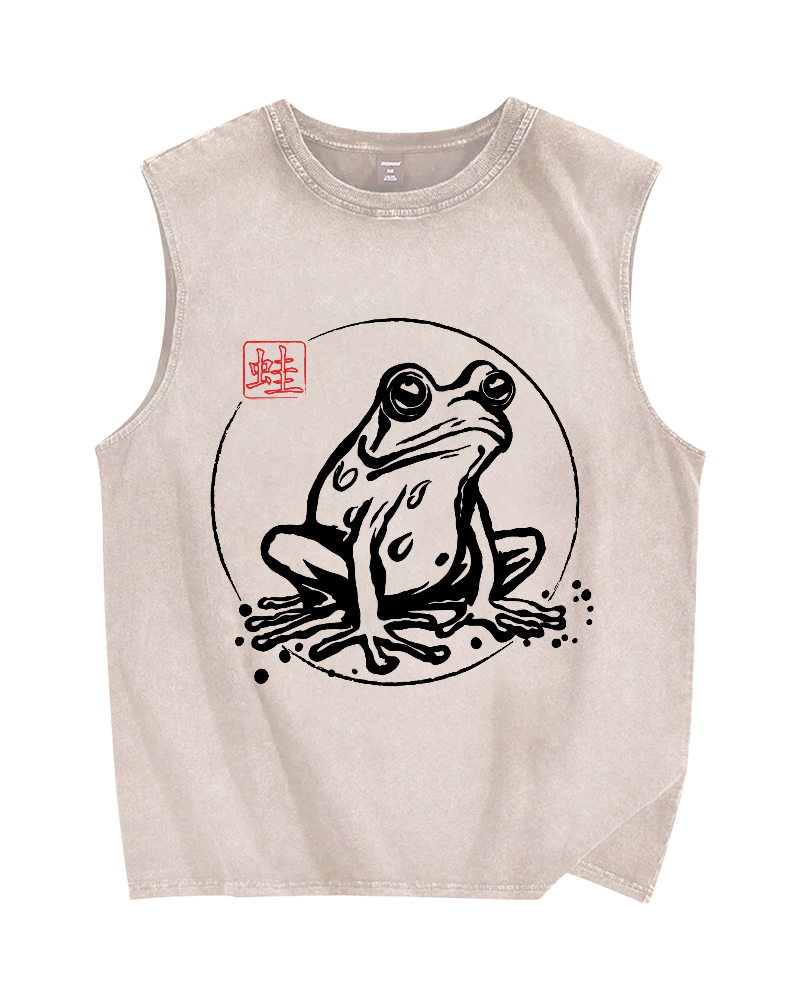 Japanese Frog Vintage Distressed Washed Tank Top