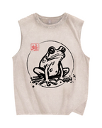 Japanese Frog Vintage Distressed Washed Tank Top