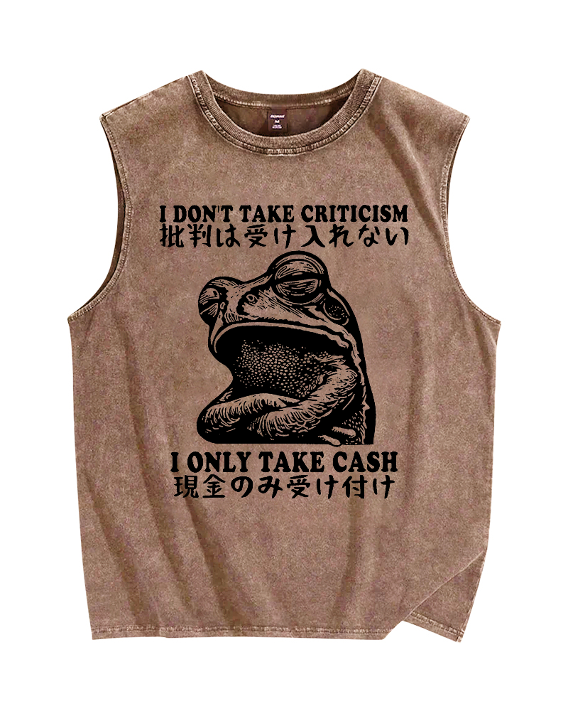 Frog Only Take Cash Vintage Distressed Washed Tank Top
