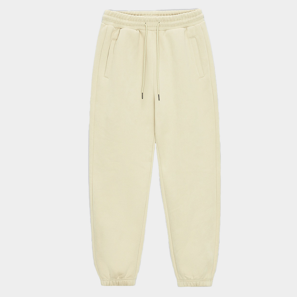 Unisex Solid Color Fleece Casual Tapered Pants