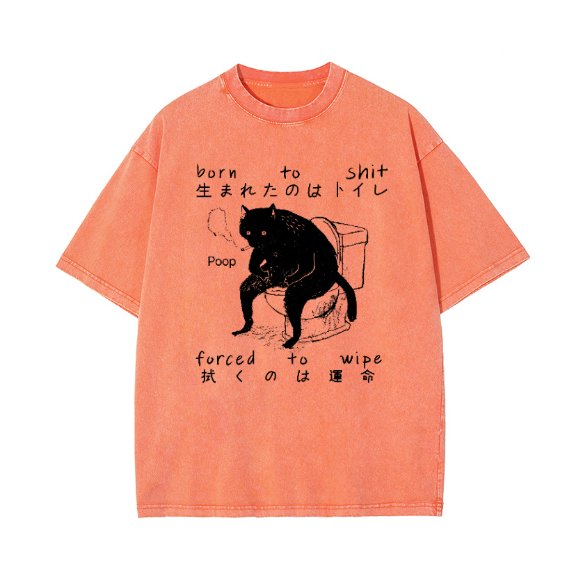 Black Cat Vintage Wash Japanese Design T-Shirt