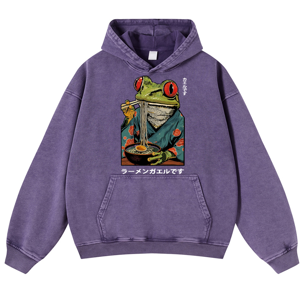 Frog Ramen Vintage Washed Thick Cotton Hoodie
