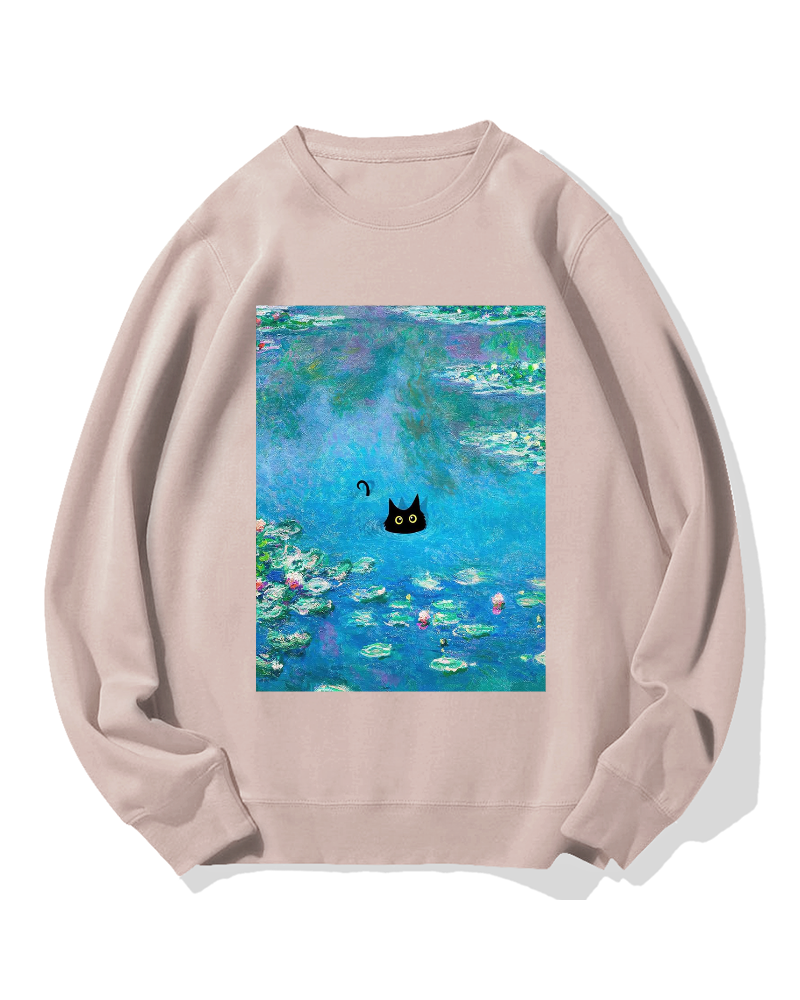 Monet Water Lily Cat Cotton Sweatshirt