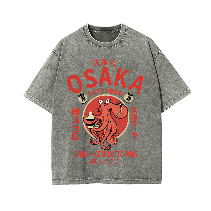 Osaka Dotonbori Drunken Octopus Vintage Wash Japanese Design T-Shirt