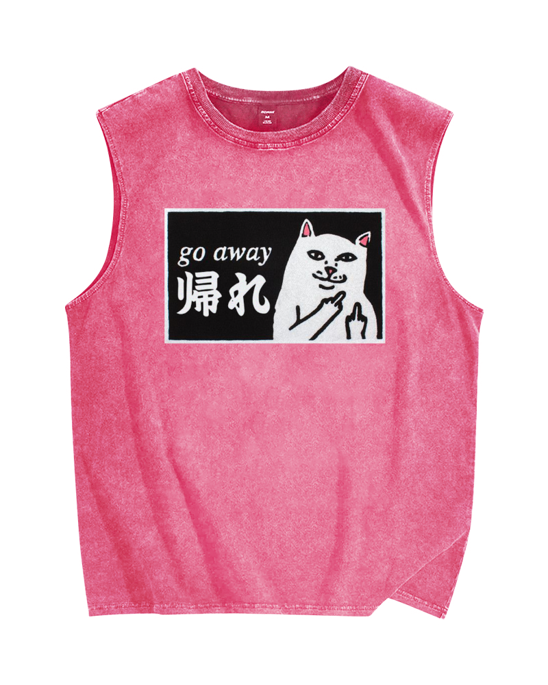 Go Away White Cat Vintage Distressed Washed Tank Top