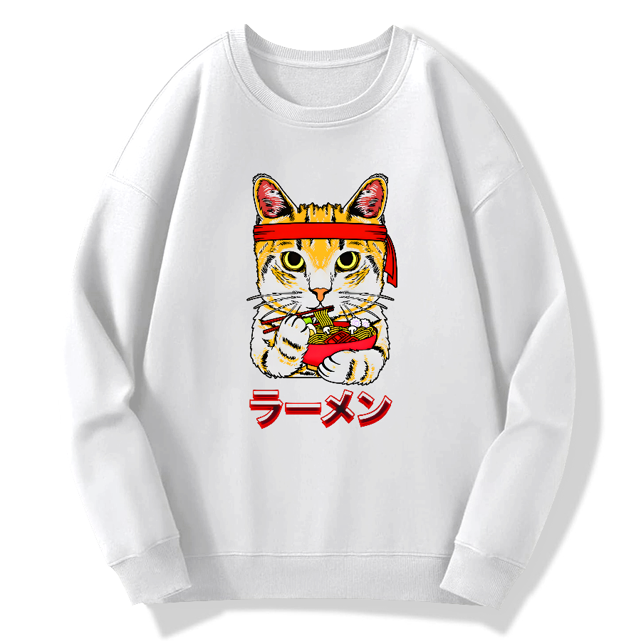 Cat Lamian Noodles Japan Cotton Pullover Sweatshirt