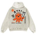 Osaka Dotonbori Takoyaki Vintage Washed Cotton Back Art Hoodie