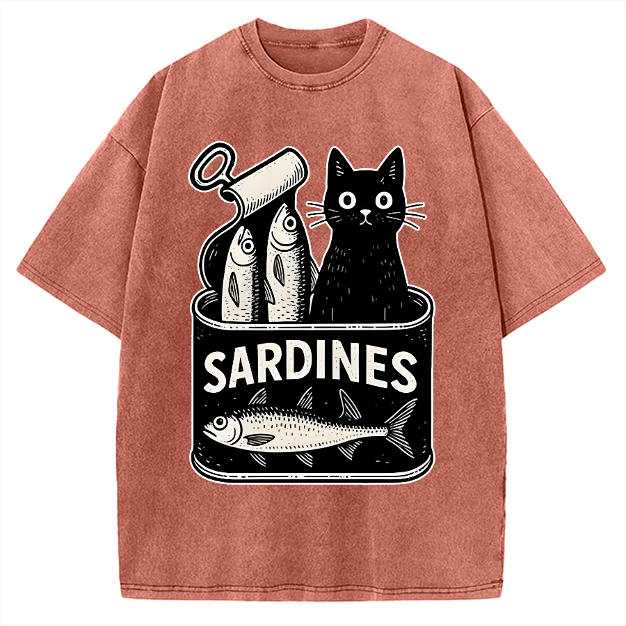 Cat And Canned Fish Vintage Washed T-shirt