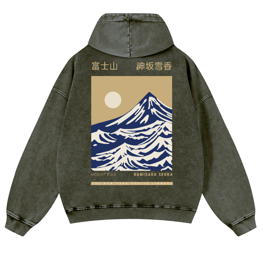 Mount Fuji Kamisaka Sekka Vintage Washed Cotton Back Art Hoodie