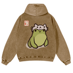 Frog Vintage Washed Cotton Back Art Hoodie