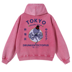 Tokyo Drunken Octopus Vintage Washed Cotton Back Art Hoodie