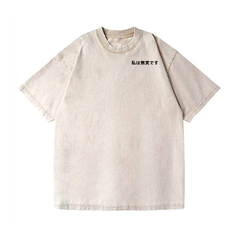 Cat Vintage Wash Japanese Design Back Art T-Shirt