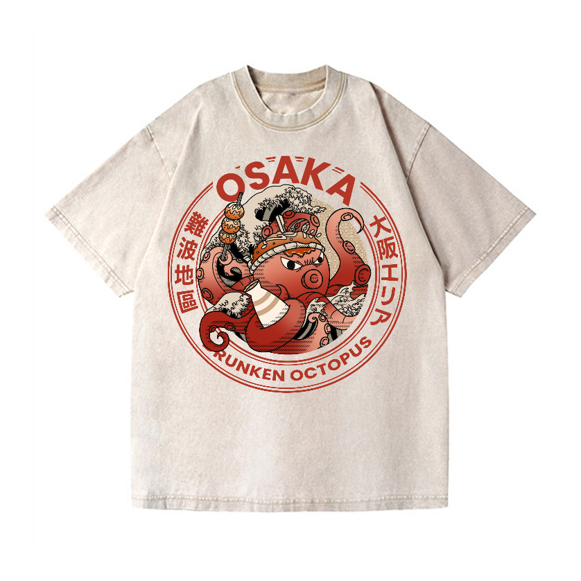Osaka Dotonbori Drunken Octopus Vintage Wash Japanese Design T-Shirt