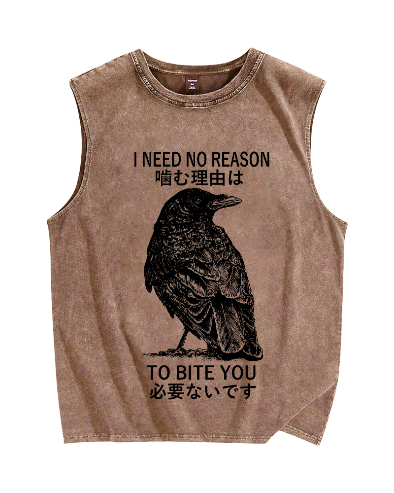 Unisex Crow Pecking People Printed Washed Tank Top