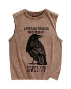 Unisex Crow Pecking People Printed Washed Tank Top