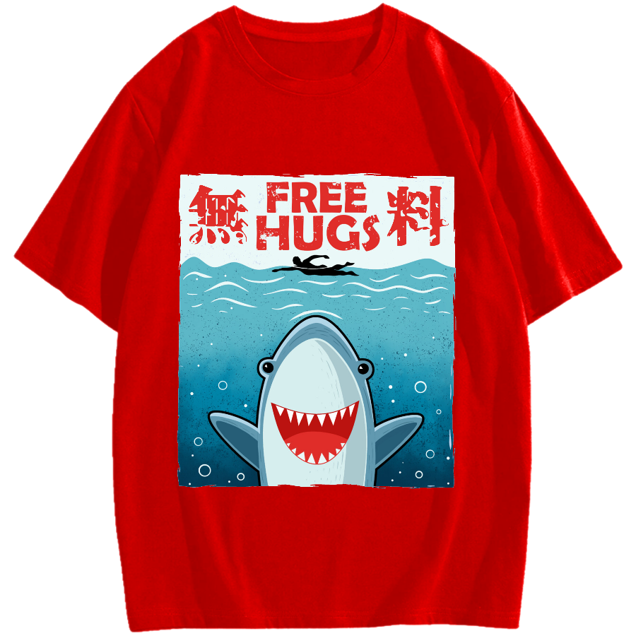 Free Shark Hug Cotton casual T-shirt