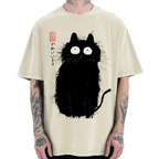 Black Cat With Puffed-Up Fur Vintage Washed T-shirt